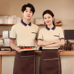 Summer Waiter POLO Shirt Work T-shirt Printed Logo Pocket Style Short Sleeve Collar Restaurant Fast Food Milk Tea Shop Wholesale