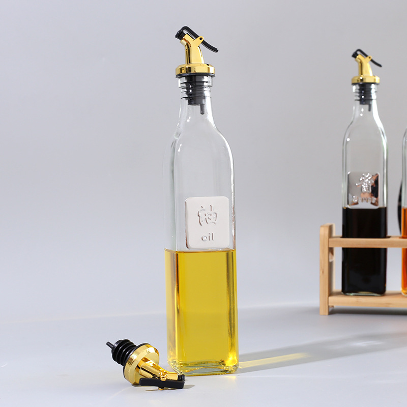 Botella de condimento de cocina olla de aceite de vidrio cuadrada a prueba de fugas sub-botella prensa salsa de soja botella de vinagre 500ml botella de salsa de soja