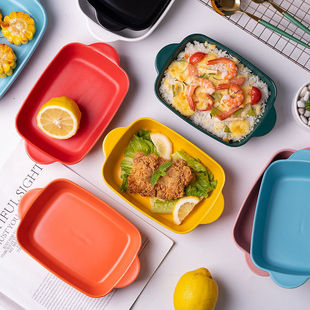 Ceramic Double-Eared Microwave Oven Special Baking Pan Baking Pan Oven Bowl Cheese Baked Rice Bowl Egg Custard Bowl Baking Heat-Resistant New
