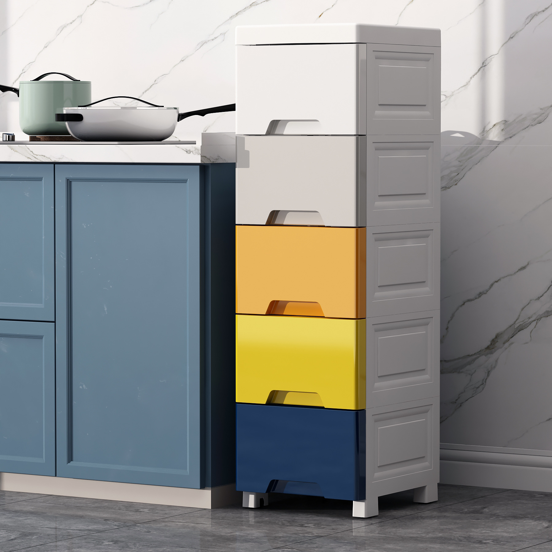 Aiyongban 25-sided wide Morandi thickened storage cabinet plastic storage cabinet organizer box heightening and deepening drawer wardrobe