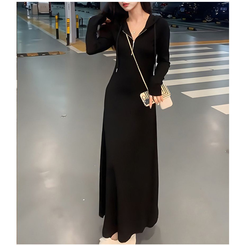 A-Line Hooded Sweatshirt Dress with a High-End Feel, Slim-Fit Dress for Women, Waist-Cinching and Slimming, Long Base Dress A-Line Hooded Sweatshirt Dress with a High-End Feel, Slim-Fit Dress for Women, Waist-Cinching and Slimming, Long Base Dress