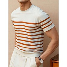 V 26224 Round Neck Striped Knit T-Shirt ������֯T�� ����