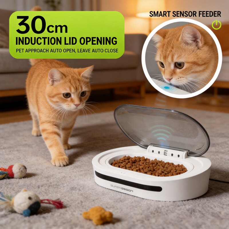Cross-Border New Product: Smart Automatic Pet Feeder with Lid, Cat Food Bowl with Automatic Sensing Lid Opening, Keeps Food Fresh, Healthy, and Insect-Proof Cross-Border New Product: Smart Automatic Pet Feeder with Lid, Cat Food Bowl with Automatic Sensing Lid Opening, Keeps Food Fresh, Healthy, and Insect-Proof