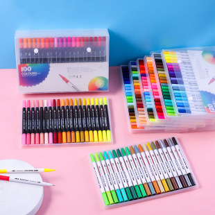 Double soft head watercolor pen 12-120 color suit color Gouline pen sign pen student art painting tracing line