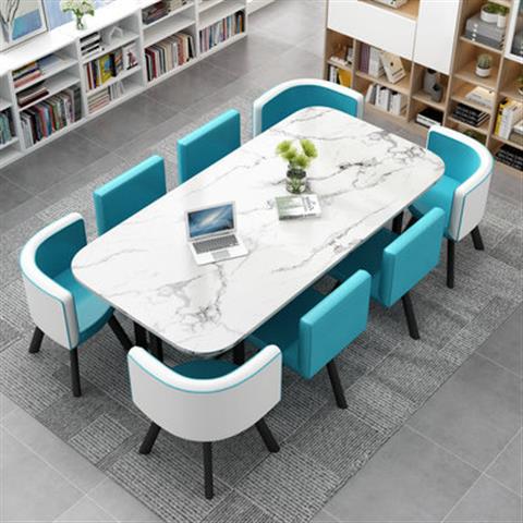 Mesa y silla de negociación simple moderna una mesa 6 sillas escritorio de oficina recepción de ocio mesa de entrenamiento pequeña combinación de mesa de conferencia para 8 personas