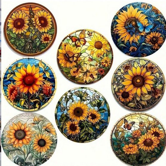 맞춤형 나무 코스터 세트 해바라기 8pcs