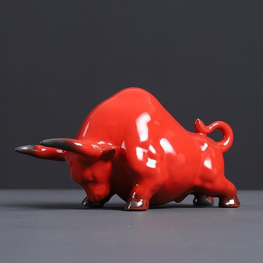 Tea Favourite Year of the Ox Mascot Creative Ceramic Ornaments Boutique Can Raising Red Bullish Ornaments Tea Ceremony Ornaments