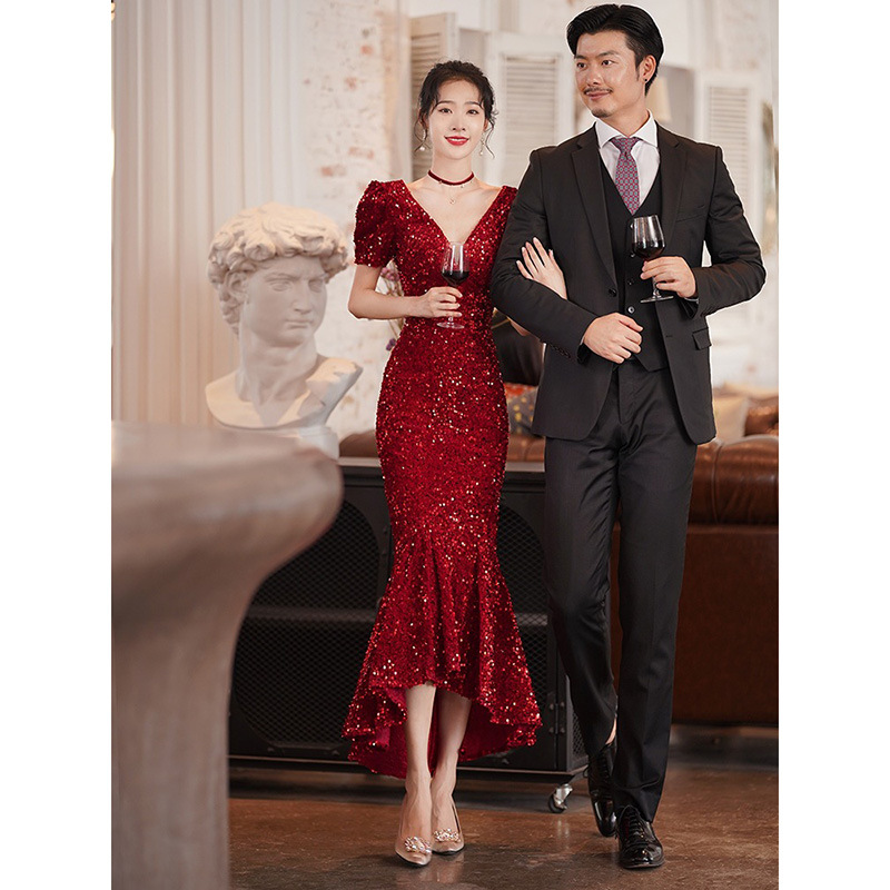 Autumn burgundy evening dress