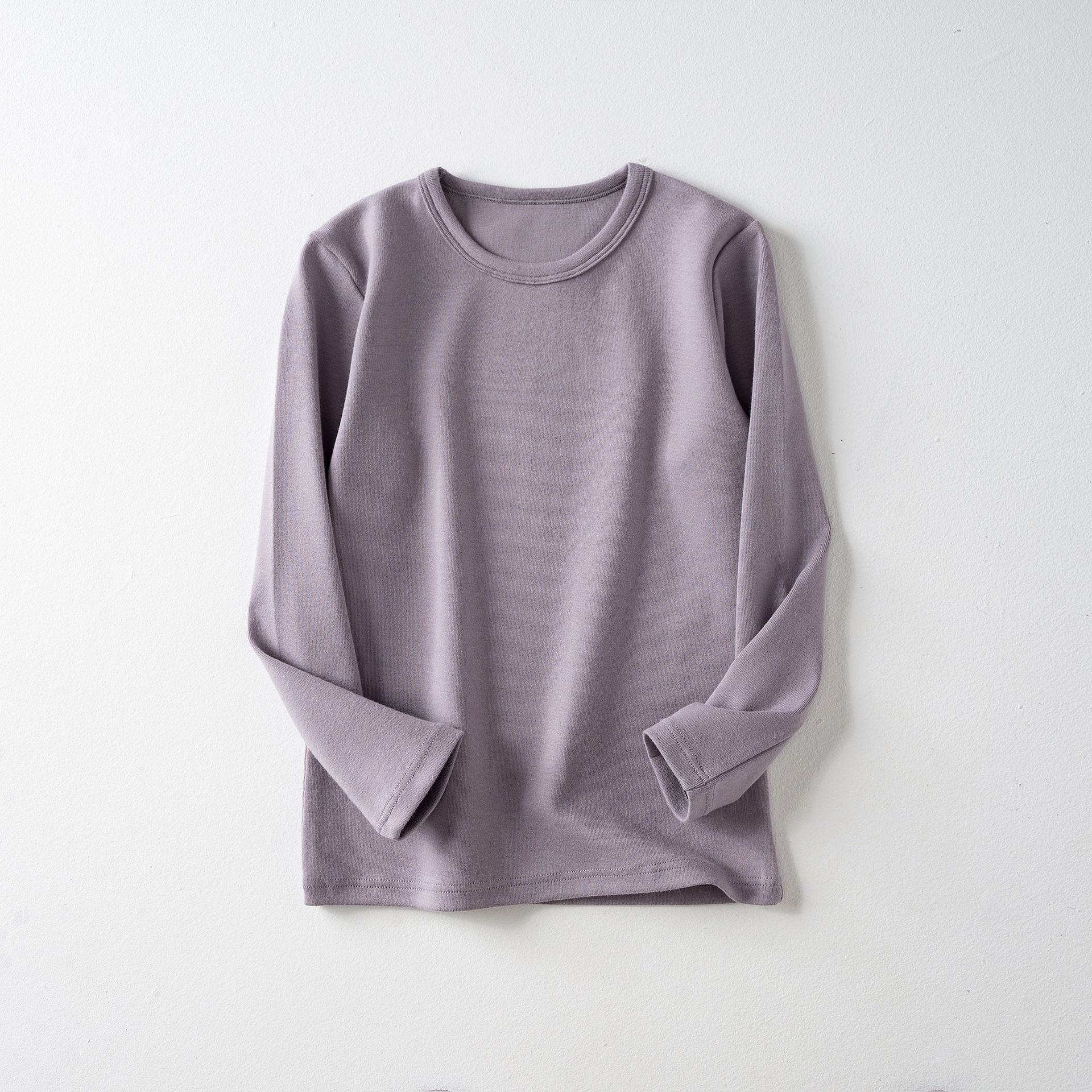 Camiseta interior térmica gruesa de forro polar para niños, top de manga larga con cuello redondo de color liso para niñas y niños, ropa interior térmica.