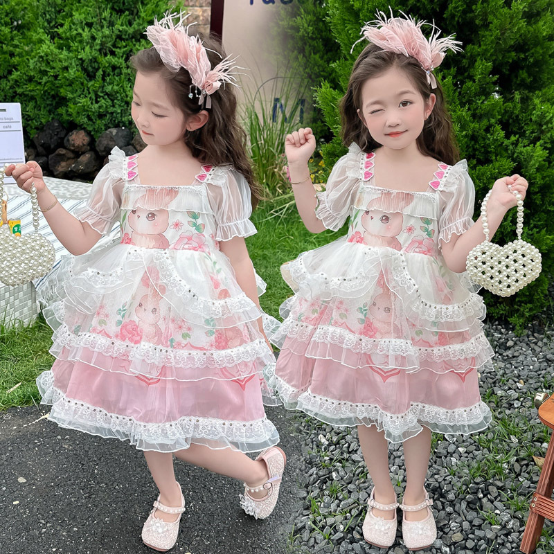 童装2024夏季新款女童韩版中国风兔子公主裙中小儿童表演服连衣裙