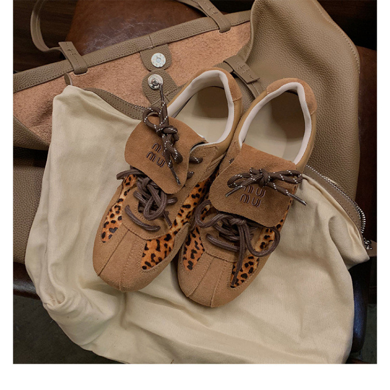 Cowhide Version~Genuine Leather Thick-Soled Leopard Print Miu-Style Lace-Up Casual Sneakers for Women, German Training Shoes, Board Shoes, Forrest Gump Shoes for Women Cowhide Version~Genuine Leather Thick-Soled Leopard Print Miu-Style Lace-Up Casual Sneakers for Women, German Training Shoes, Board Shoes, Forrest Gump Shoes for Women