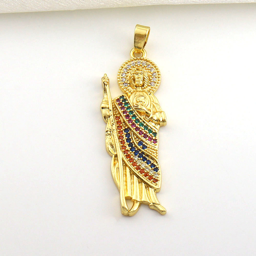 7g Weight Pendant Jewelry Making Type 14*45mm Jewelry Making Size Zircon Inlay Material DIY Jewelry Accessories Classification 1 Piece Quantity Copper Material Father St. Jude Pattern All Seasons Season Plating Design Glam, Retro Style 1 Piece 14*45mm Copper Zircon Father St. Jude Pendant 3