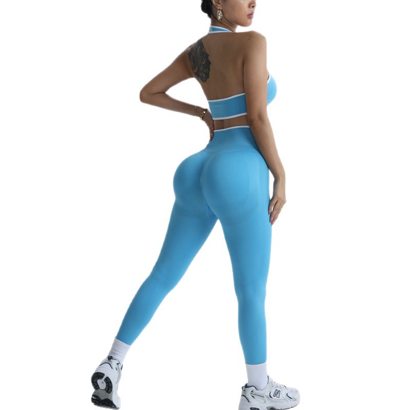 Conjunto deportivo de dos piezas de nailon sin costuras de estilo europeo y americano para yoga, correr, fitness y deportes.