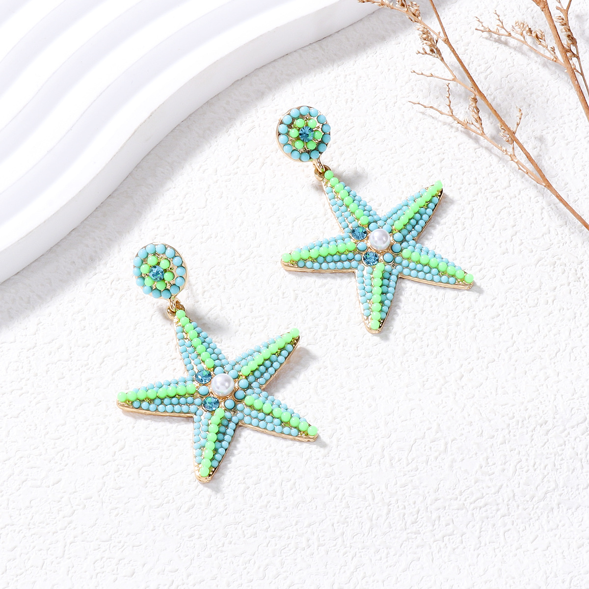 1 Pair Casual Sweet Starfish Inlay Alloy Rhinestones Pearl Drop Earrings display picture 8