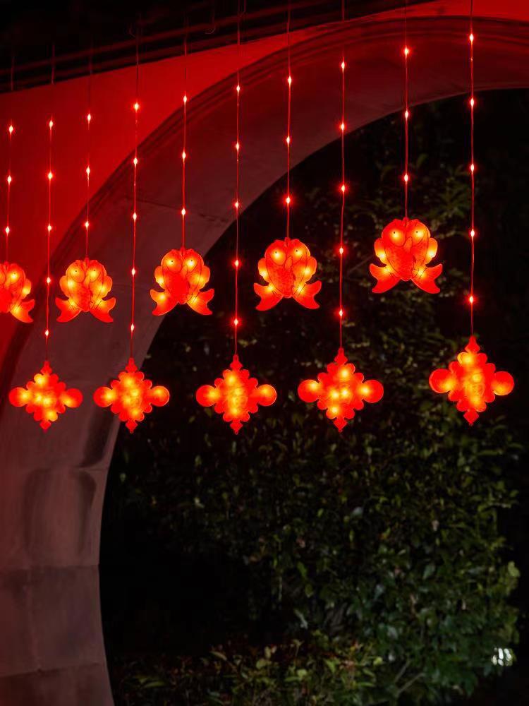 Luces de cadena Año Nuevo luces decorativas Piscis luces de colores Festival de Primavera 2024 fu carácter nuevo Fuwa Año Nuevo cortina pequeña linterna roja