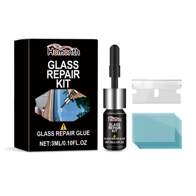 Homonth Glass Repair Kit Car Windshield Crack Scratch Clear Vision Portable Adhesive (Auto glass repair liquid) - 3mlbladecurable-film5