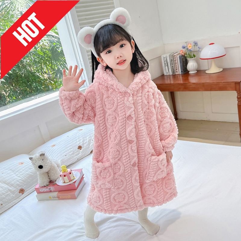 소녀 잠옷 가을 겨울 플란넬 두꺼운  산호 양털 어린이 겨울 어린이 목욕 가운 홈 옷
