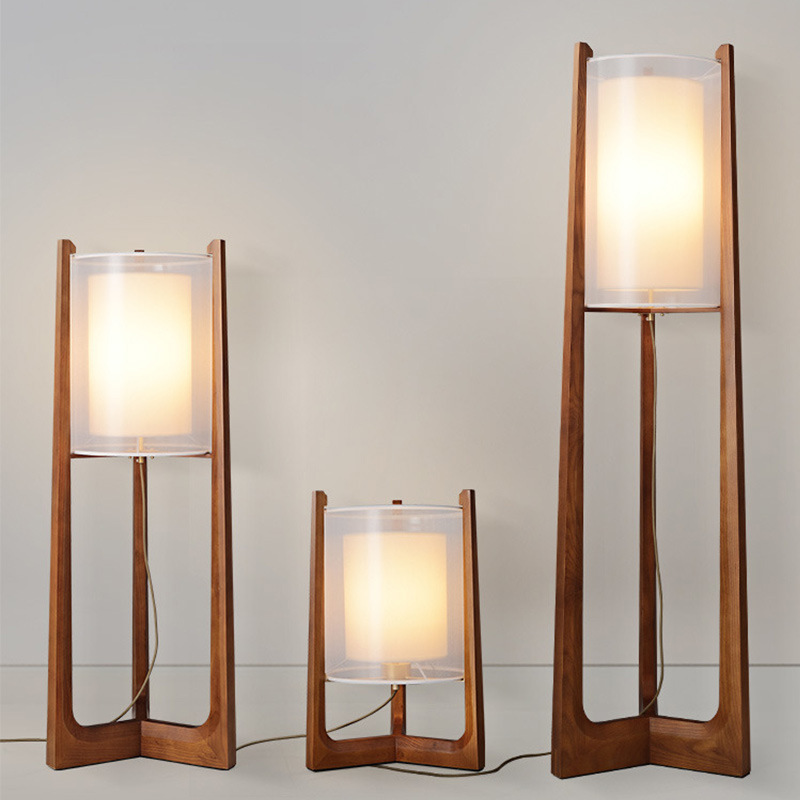 New Chinese Style Wood Art Floor Lamp Solid Wood Distinctive Creative Homestay Living Room Bedroom Bedside Corner Study Desk Lamps