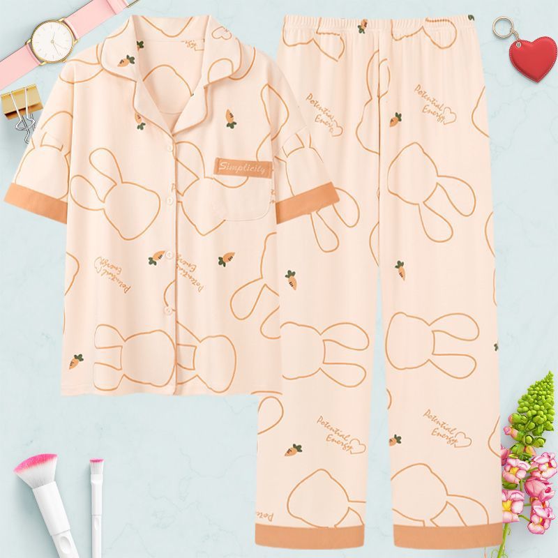 Pantalones de manga corta 100% pijama de algodón de verano de las mujeres jóvenes y de mediana edad cardigan ropa exterior de las mujeres ropa de verano delgada homewear