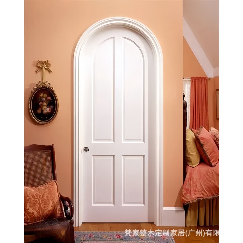Arched Double Door Curved Door Arc Solid Wood Painted Bedroom Door Soundproof Indoor Retro Room Door Entrance Wooden Door