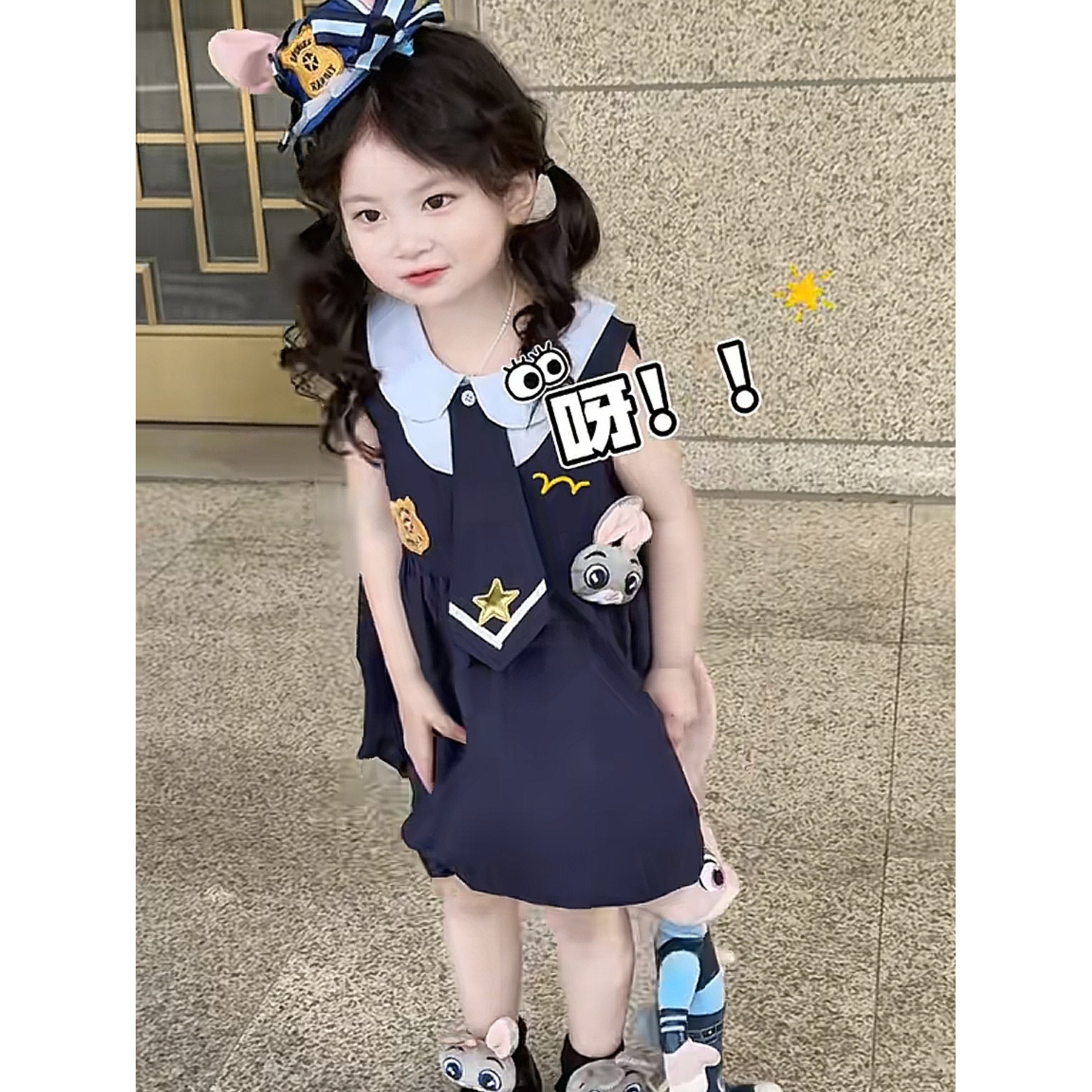 [Xianning Seven] ¡Estilo original! Cos conejo policía mujer bebé jk lindo bebé cuello de muñeca estilo universitario falda de botones florales