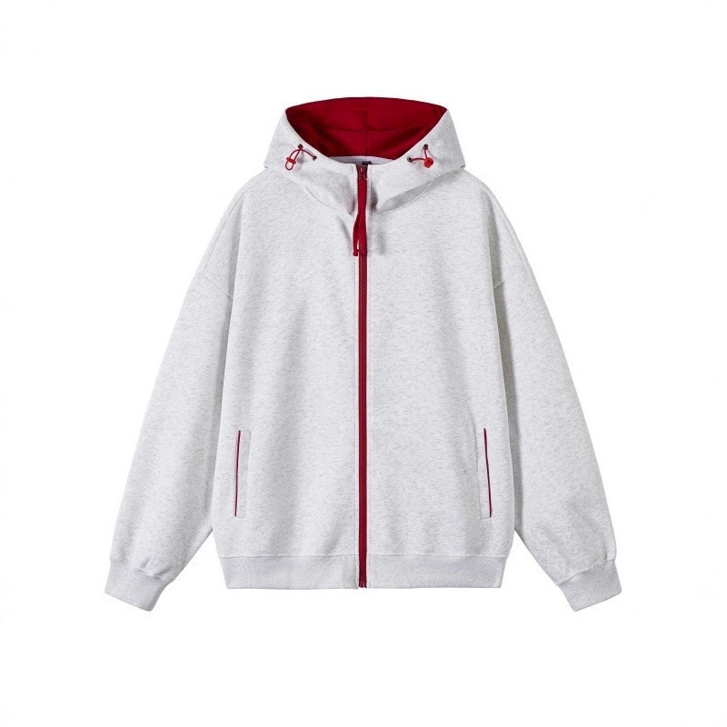 American Retro Spring and Autumn Color-Block Zip-Up Cardigan Sweatshirt Men's Trendy Loose Couple Casual Versatile Hooded Jacket