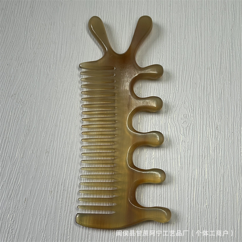 Natural Horn Comb Double Sided Five Tooth Scalp Massage Comb Head Meridian Gua Sha Style 10-15CM preparation