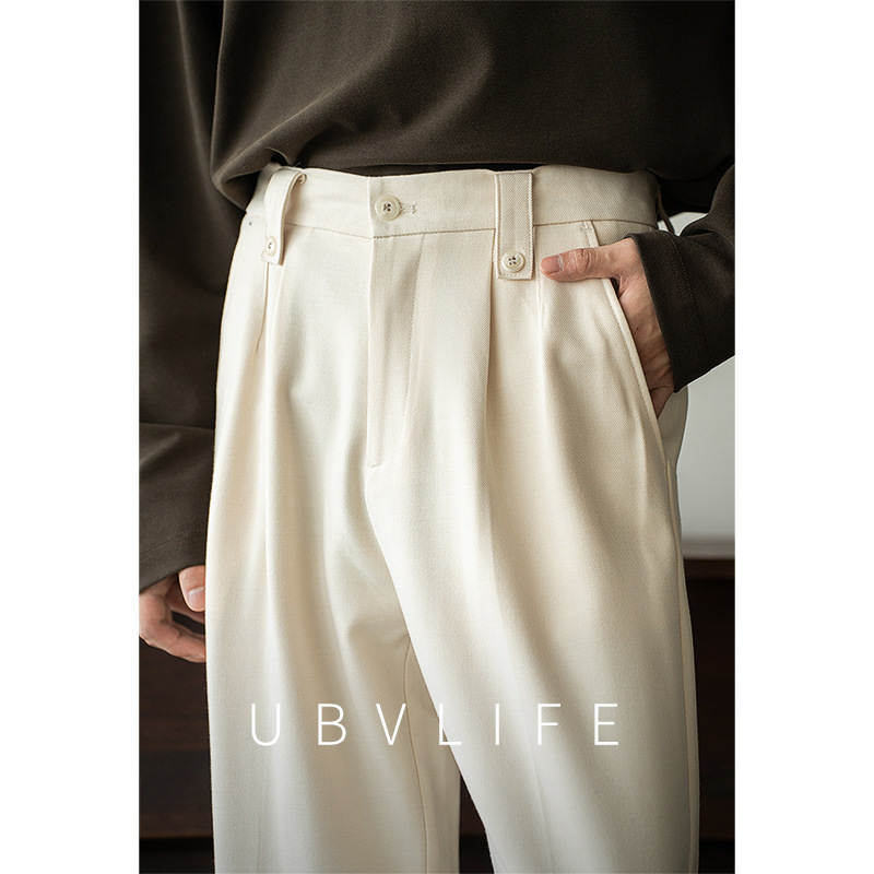 Old Money Style Light Luxury Wool Blend Straight-Leg Apricot-Colored Jeans for Men, 2026 Spring New Style, Drapey Casual Long Pants