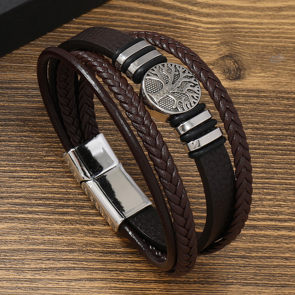 Men's Multi-layer Woven Compass Leather Bracelet Image 6