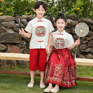 儿童节日演出服男女宝宝中小学生唐装汉服夏季超仙中国风古装套装