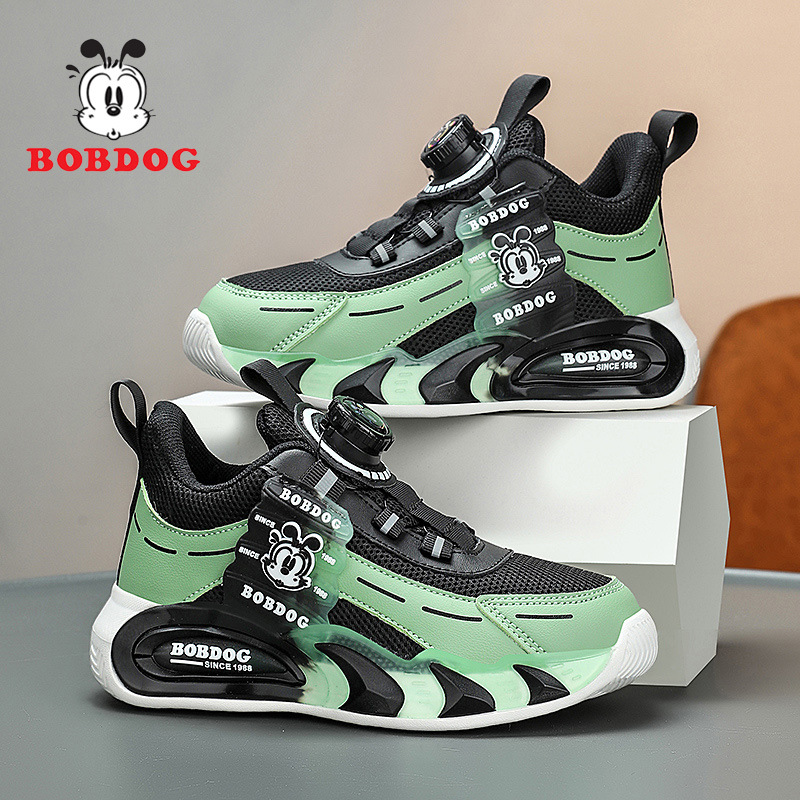 Babu Bean zapatos para niños primavera y otoño 2025 nuevo botón giratorio zapatos de niños de tamaño medio y grande malla transpirable zapatos deportivos para niños
