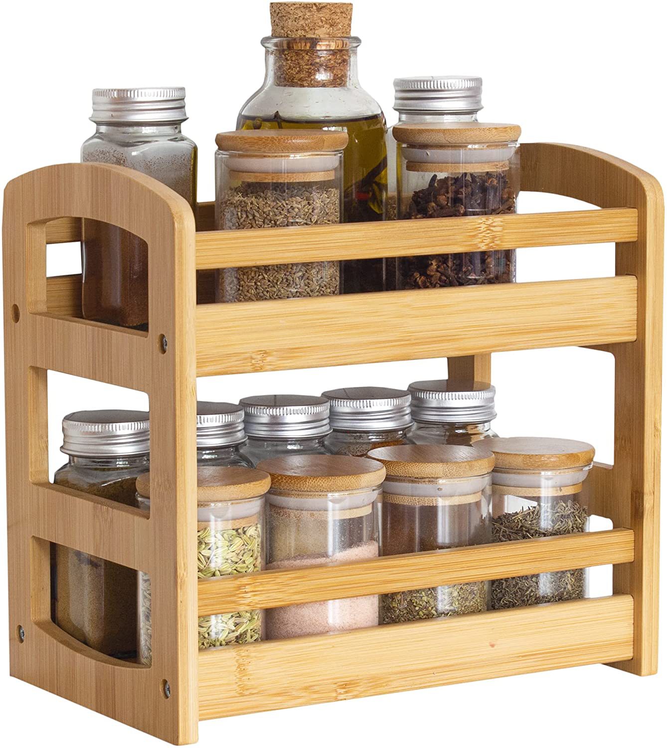 Bamboo seasoning rack Kitchen 2 -layer storage seasoning rack bamboo fragrance rack seasoning tank storage shelf