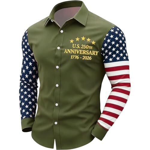 2026 Cross-Border Amazon European and American Popular New Model American Anniversary Grand Festival Men's Collared Long-Sleeve Shirt