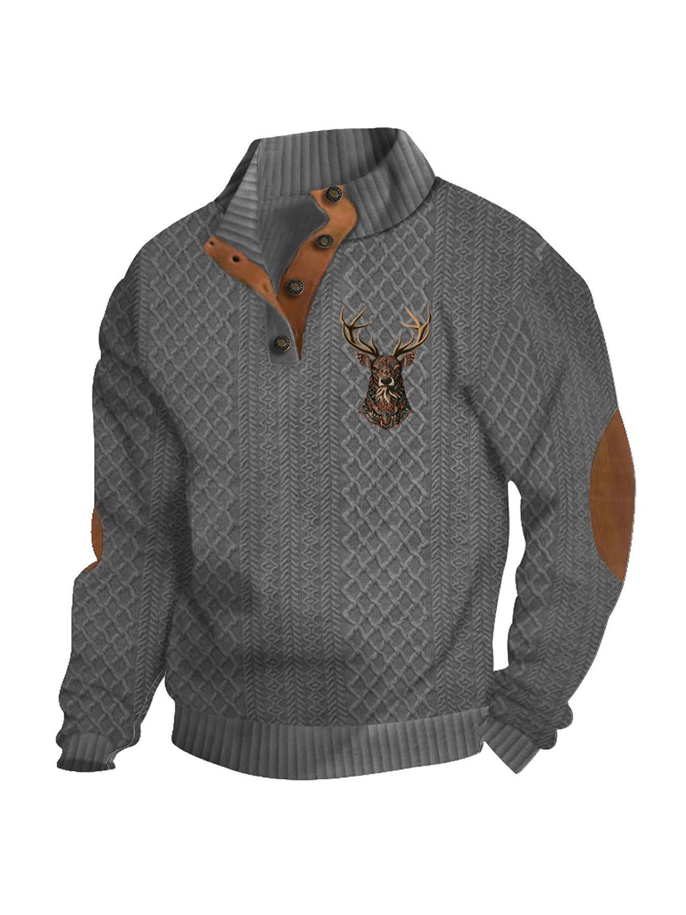 Transfronterizos Amazon otoño invierno caliente tamaño europeo para hombres al aire libre imitación de cuello de manga larga impresa hoodie de tres botones