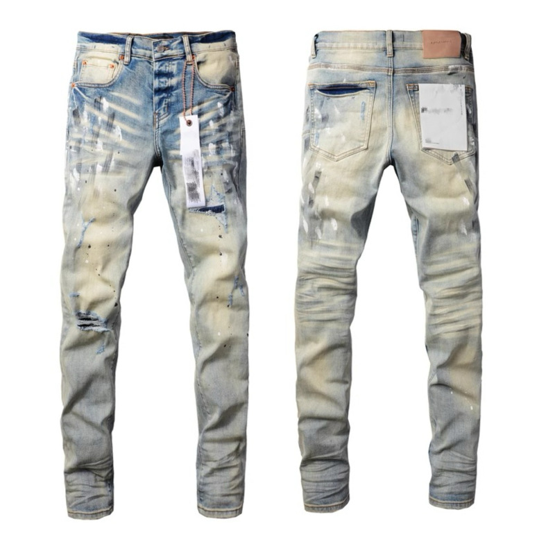 跨境欧美Purple Brand水洗做旧复古jeans破洞痞帅美式直筒牛仔裤|undefined
