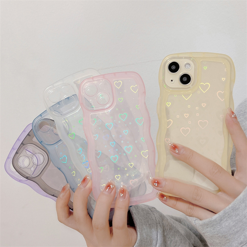 Wave Pattern Laser Heart Suitable for Iphone17Pro Max Apple 16 Mobile Phone Case 11 New Xr Female 14 Soft X