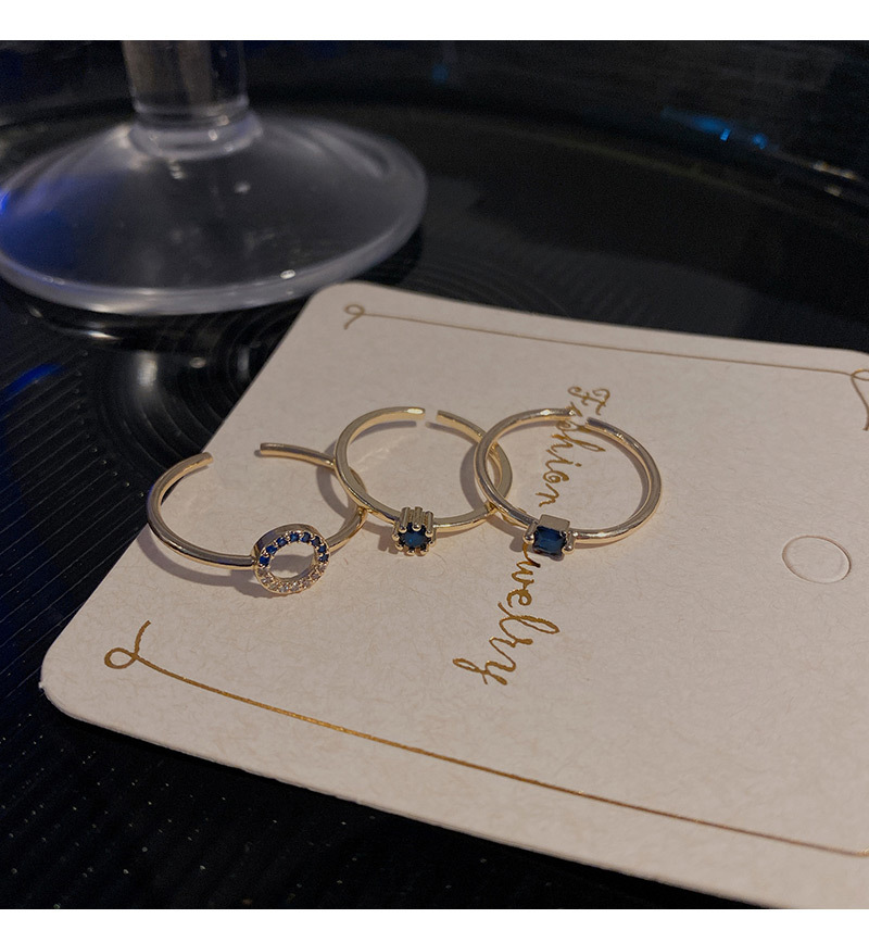 Retro Geometric Copper Inlay Zircon Open Ring 3 Piece Set