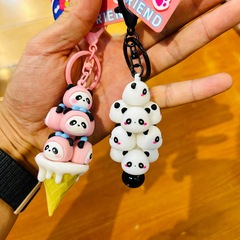 かわいいパンダジェンガアイスクリームクリエイティブカーキーホルダーチェーンインターネット有名人バッグペンダント人形小さなギフト卸売