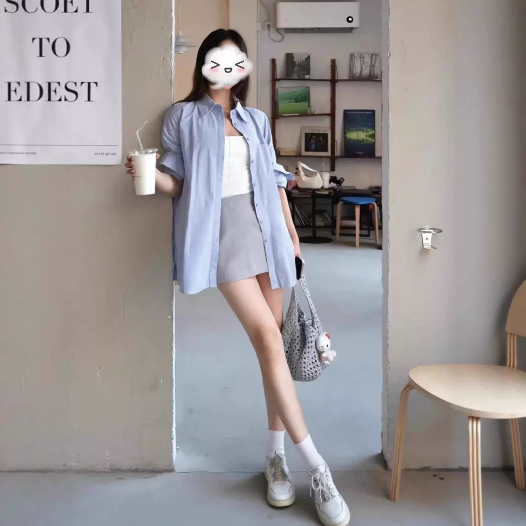 蓝色轻薄防晒衬衫宽松防紫外线开衫女2025新款夏季凉感速干衬衣女