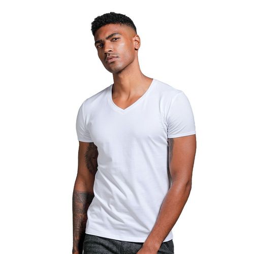 Summer Solid Color V-Neck White T-Shirt Tight Plus Size Base Shirt Men Short Sleeve Heart Collar White T-Shirt for Layering Slim Fit Base Shirt