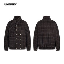 UNBDNS冬季法式复古黑咖色欧版毛呢格子夹克夹棉气质上衣外套女款