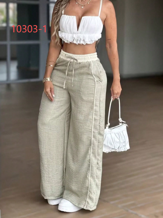 Inventario transfronterizo Y2K gris verde claro pulgada cintura alta pantalones de piernas anchas pantalones casuales sueltos primavera y verano