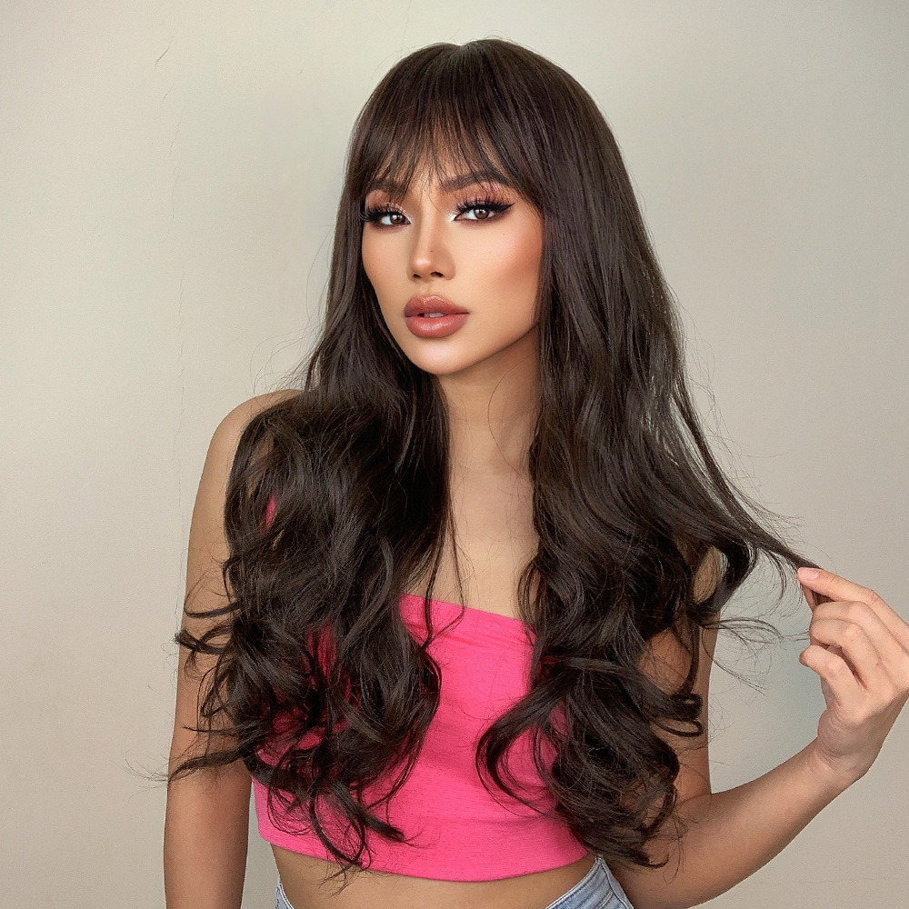 Peluca de oro blanco mujer pelo largo en línea celebridad natural diario mullido cubierta completa leche Peluca de pelo rizado largo dorado