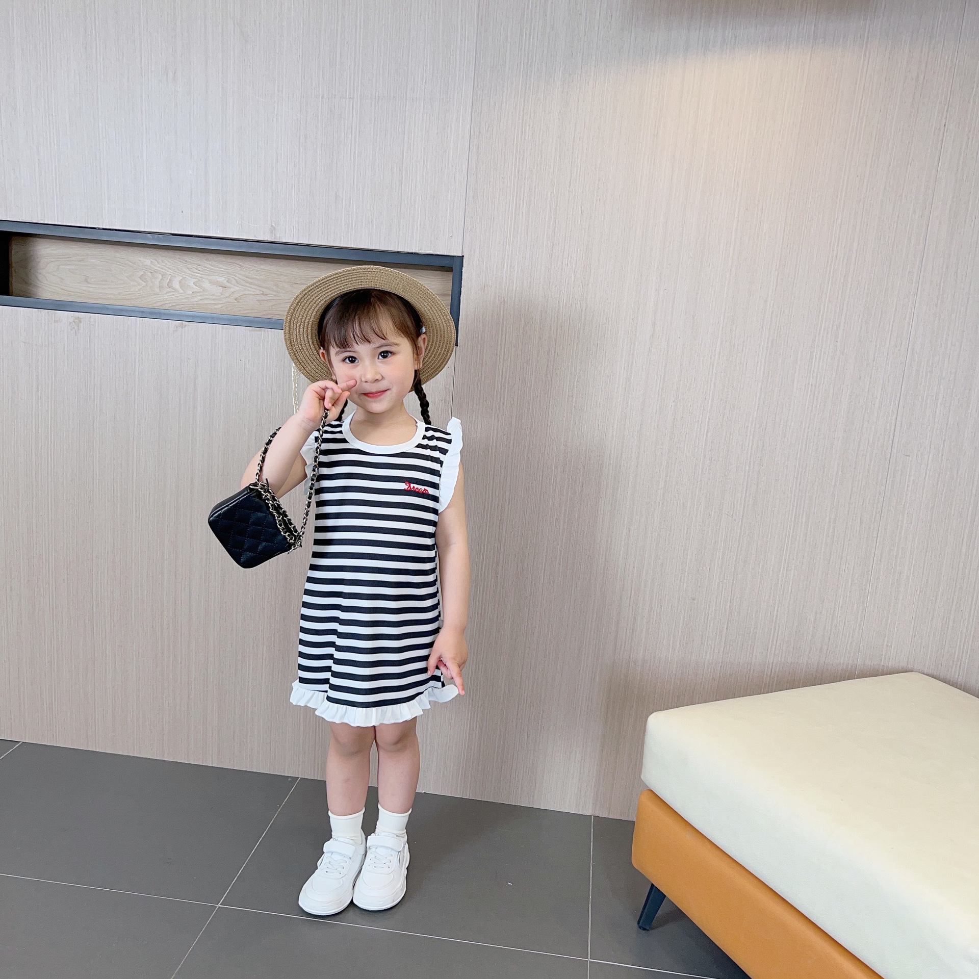 Verano niñas vestido de princesa niñas rayas estilo occidental sin mangas suspender vestido bebé casual playa vestido niños vestido