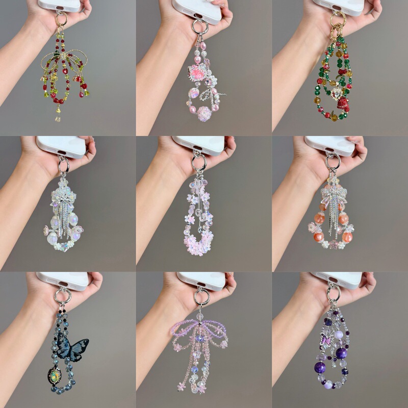 Xiaohongshu-Style Beaded Bracelet with Delicate Flower Bow, Personalized Versatile Tassel Beads, High-End Phone Chain