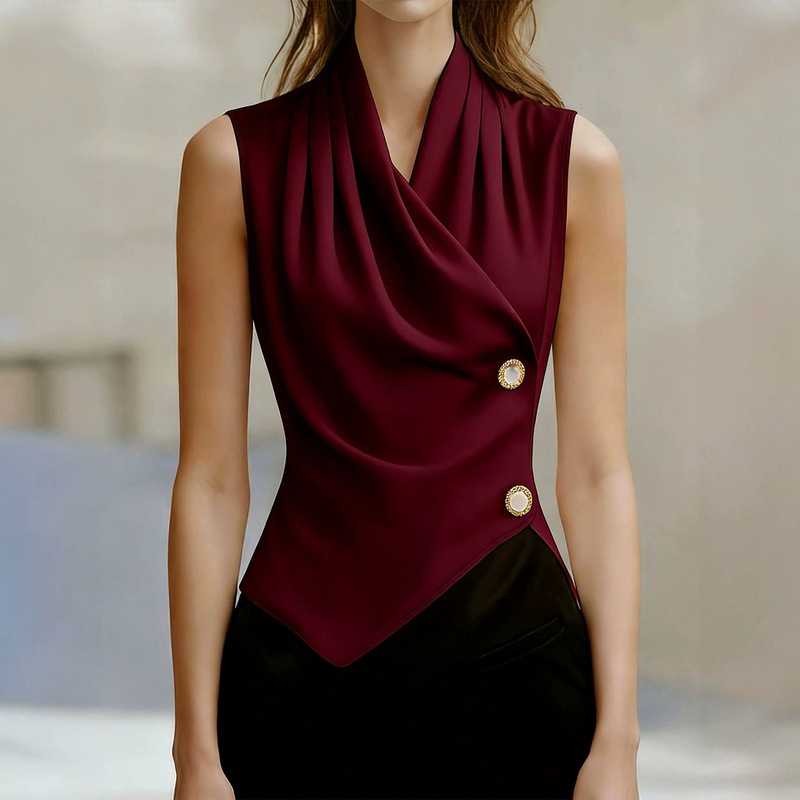2026 European and American Amazon cross-border elegant commuter twisted pleated sexy shirt versatile sleeveless AliExpress 2026 European and American Amazon cross-border elegant commuter twisted pleated sexy shirt versatile sleeveless AliExpress