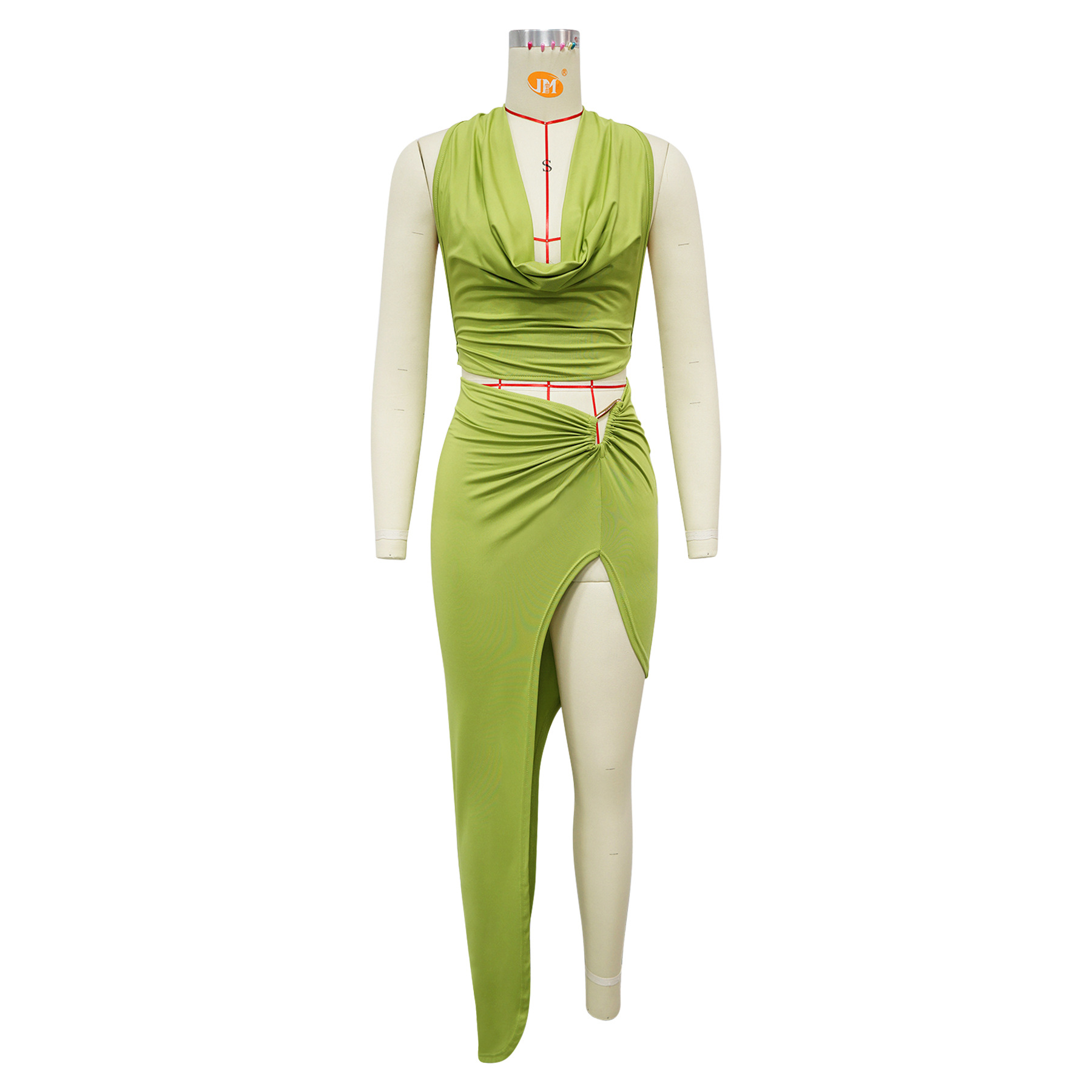 Women's Halter Neck Tuxedo Skirt Set Sexy High Slit Design_ecoleips.com