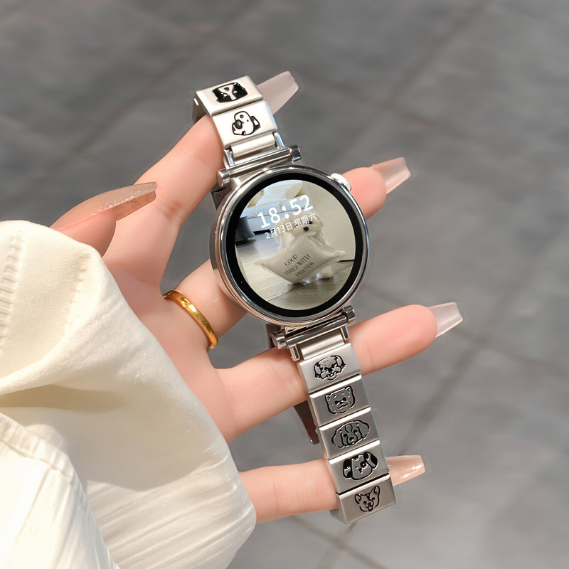 Suitable for Huawei Gt5 Watch Strap Summer New Cartoon Metal Puppy and Kitten Huawei Gt4 Watch Strap Creative Women's Model