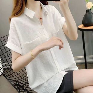 Thin Chiffon Shirt Women's Summer Short-sleeved 2024 Summer New Women's Shirt plus size Loose Belly Covering