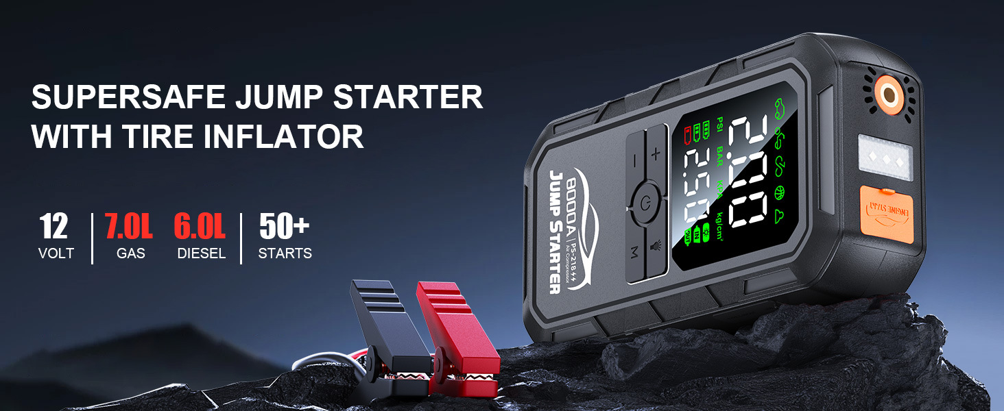 Cross-Border Car Emergency Starting Power Supply, Car-Mounted Air Pump, Multi-Functional All-In-One Device, 12V Battery, Powerful Jump Starter